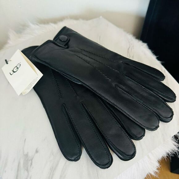 UGG Metisse Tabbed Vent Tech‎ Soft Stretch Leather Gloves, Black, Large, NWT - Picture 10 of 12
